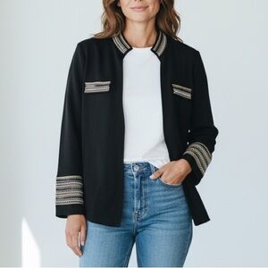 Chico's Black Knit Cardigan with Metallic Trim Size 1